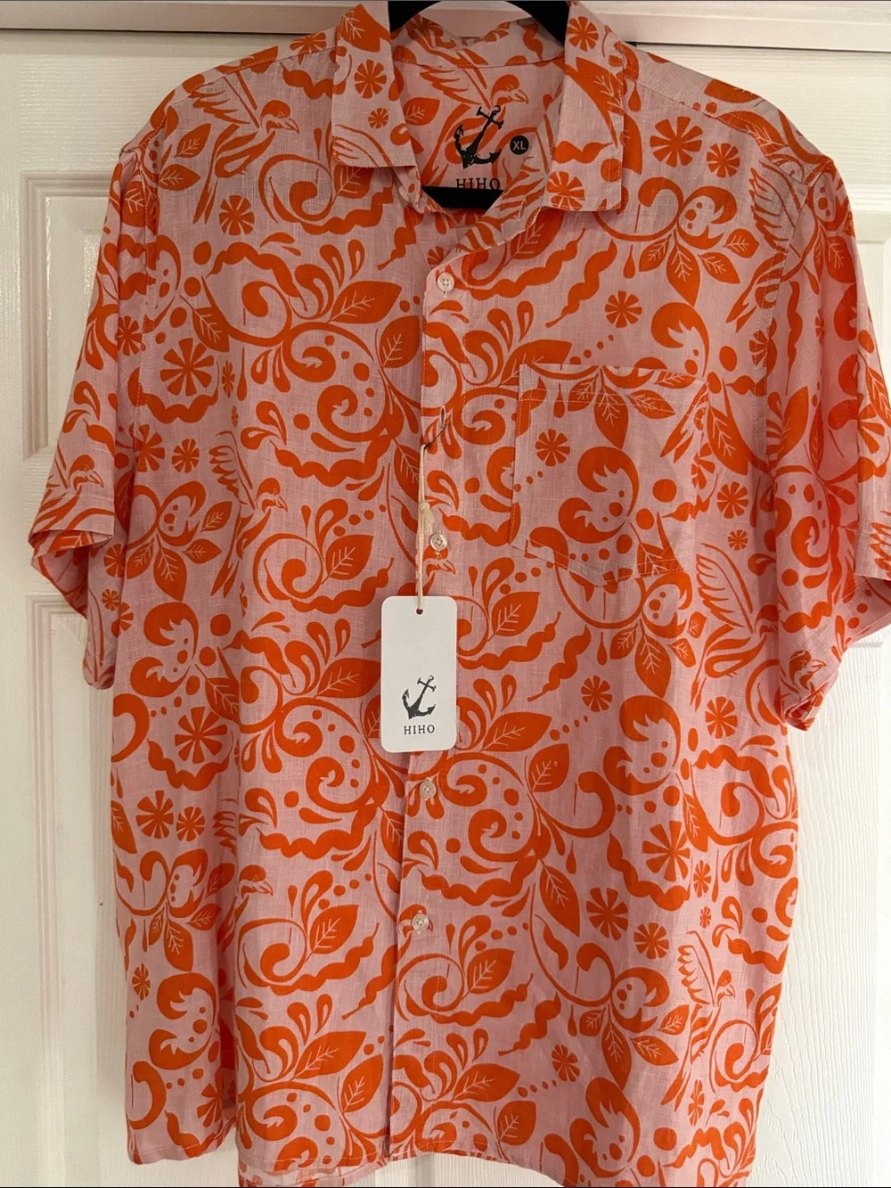 $110 NWT HIHO XL New Linen Men’s Orange Casual Button-Down short sleeve Shirt